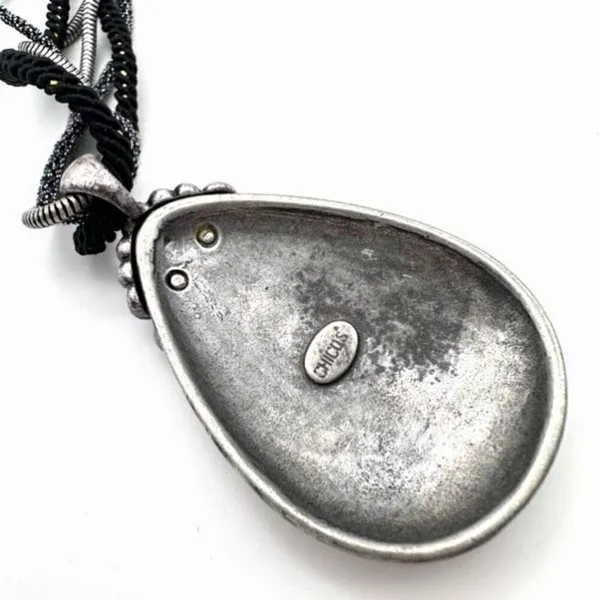 Chico’s marbled rhinestone beaded‎ corded layered silvertone necklace pendant - Image 6