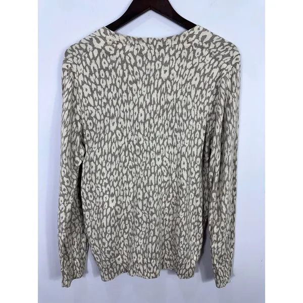 Gap Cardigan Sweater Womens Large Tan‎ Leopard Print Cotton V-Neck Button Front - Image 2