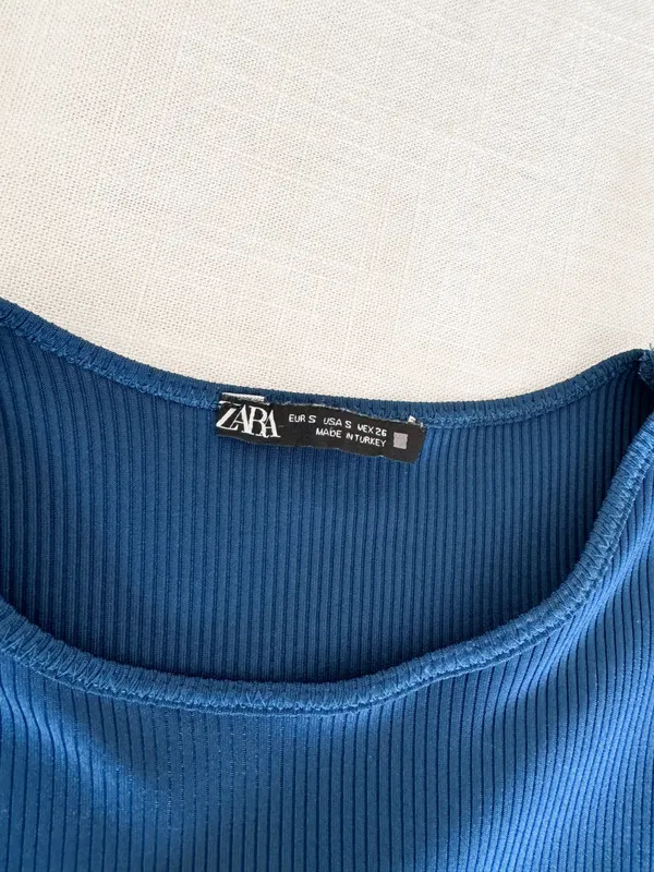 ZARA Ribbed Bodysuit Dark Blue Size small - Image 2