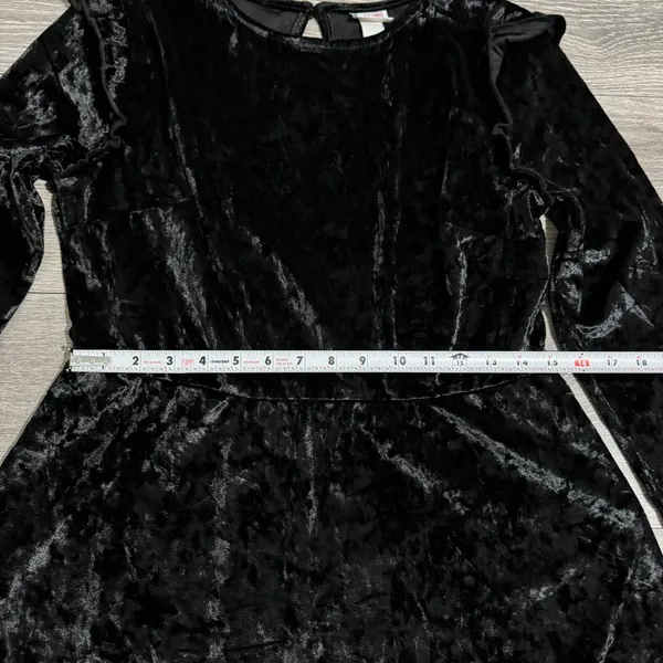 Mossimo Supply Black Velvet Crushed Long Sleeve Ruffle Trim Whimsigoth Dress L‎ - Image 13