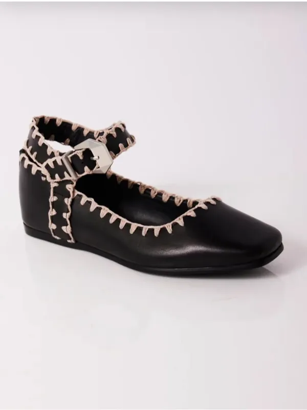 NWOB Free People Crochet Mystic Black Mary Jane Flats White Stitching Size 8.5 - Image 4