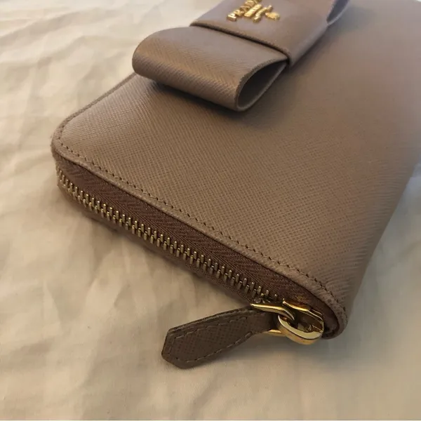 Prada Saffiano Ribbon Bow Zip Around Wallet - Image 4