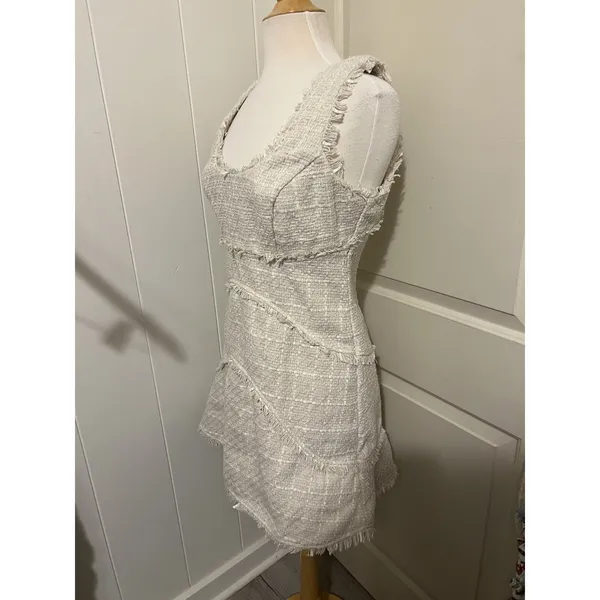 Anthropologie $180 White Scoop Neck Tweed‎ Tank Top Mini Dress Size 10 - Image 6