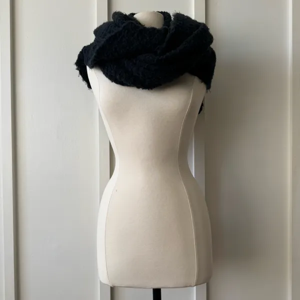 Cozy Black Bouclé Shawl Wrap - Image 2