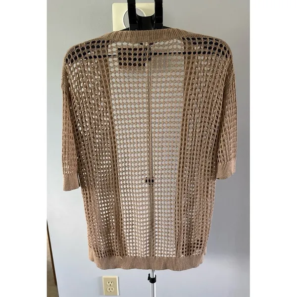 Women's Tan Woven‎ Short Sleeve Cardigan Size Small - Image 4