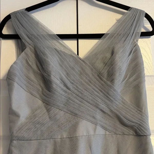 W Too by Watters Long Tulle Bridesmaid Dress Slate Gray BlueSize 6 V-Neck Gown - Image 2
