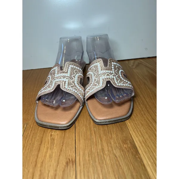 Rouge Helium Sandals Womens Size 9 Beige Beaded Studded Slide Slip On Shoes - Image 2