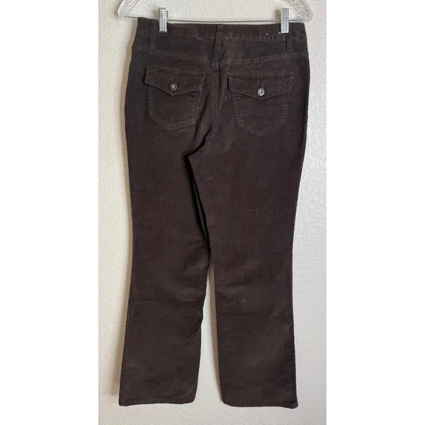 St. Johns Bay 8 Petite Corduroy Pants Brown‎ Straight Leg Button Flap Pocket - Image 2