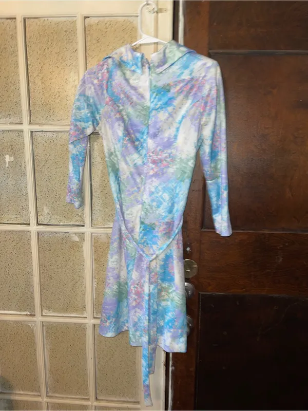 Vintage-Inspired Pastel Floral Women’s Dress - Light Blue & Lavender - Sz Small - Image 2
