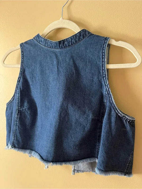 Pilcro Dark Blue Denim Cropped Shell Top - Image 6