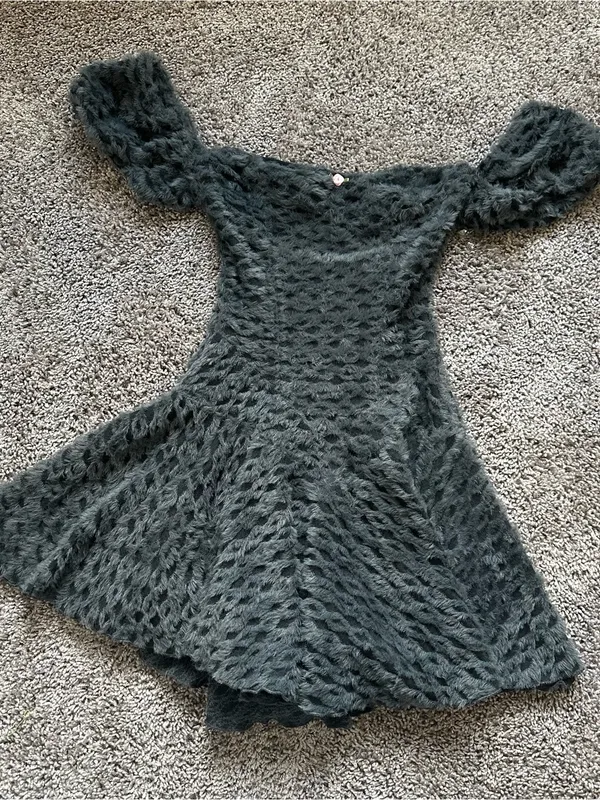Dolls Kill Dark Gray Plush Off-Shoulder Mini Dress - Image 2