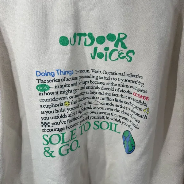 Outdoor Voices Women’s Small Doing Good Things Cream Logo Hoodie Sweatshirt - Image 5