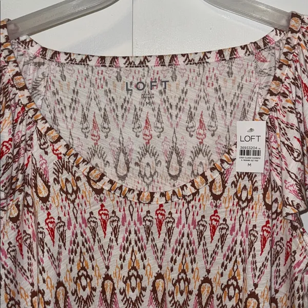 LOFT Boho Print Cotton Tee Short Flutter Sleeve T-Shirt Women’s Medium M - Image 5