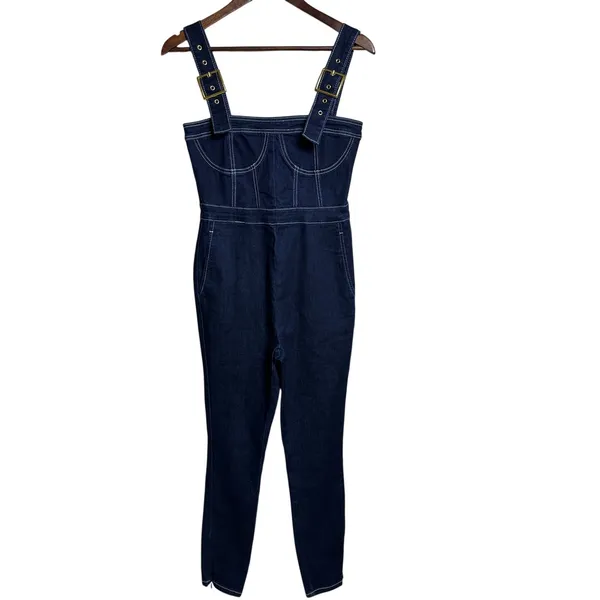 WeWoreWhat Corset Bustier Overall size M Dark Wash Denim Buckle Strap - Image 2