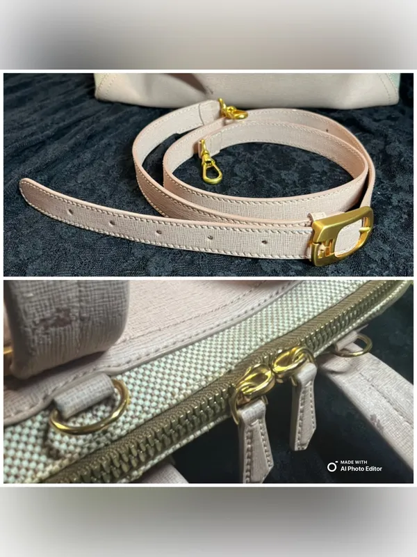 Fendi Chameleon Large Tote Bag 8BL114 Pink Leather Beige Canvas 2-Way Satchel - Image 9