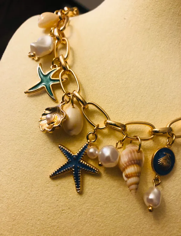 Handmade Boho vacation beach Coral Reef style necklace starfish pearls charms - Image 5