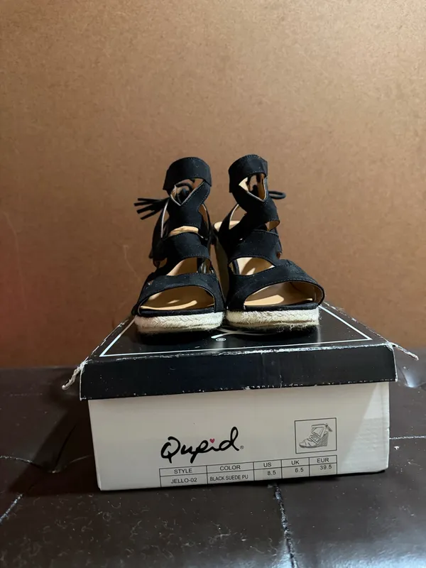 Qupid jello-02 black suede lace up platform wedges Espadrille 8.5 - Image 2