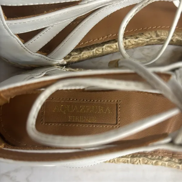 Aquazzura Belgravia Printed Leather Flats Espadrille‎ White Size 8.5 cute spring - Image 7