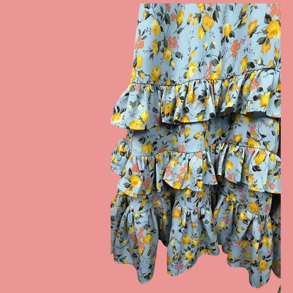 Lulus Floral Wrap Mini Dress Women S Light Blue Tiered Ruffle Sleeve Cottagecore - Image 8