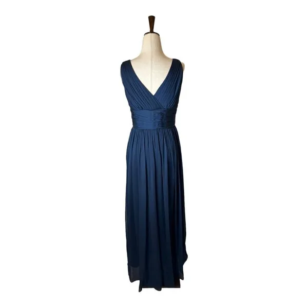ML Monique Lhuillier Dress Women 6 Navy Blue‎ Chiffon Pleated Fit And Flare Gown - Image 2