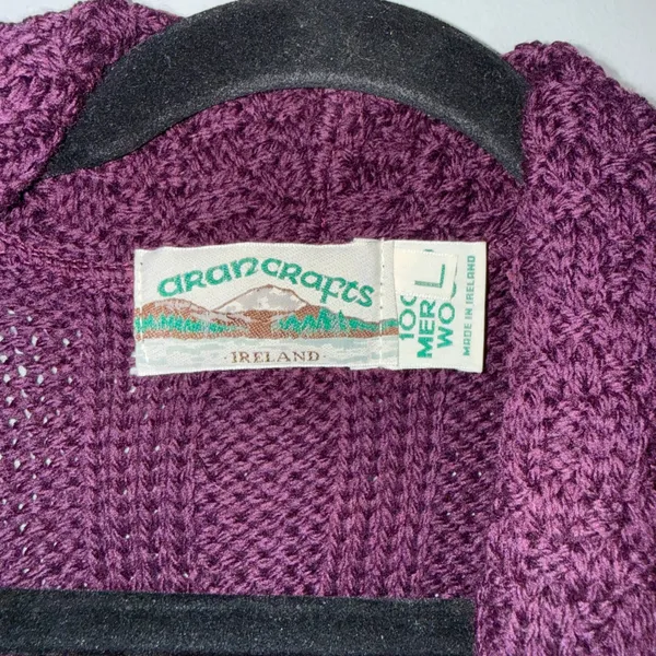 Aran Crafts Cardigan Women Large Purple Excellent Merino Wool Irish Longline - Image 2