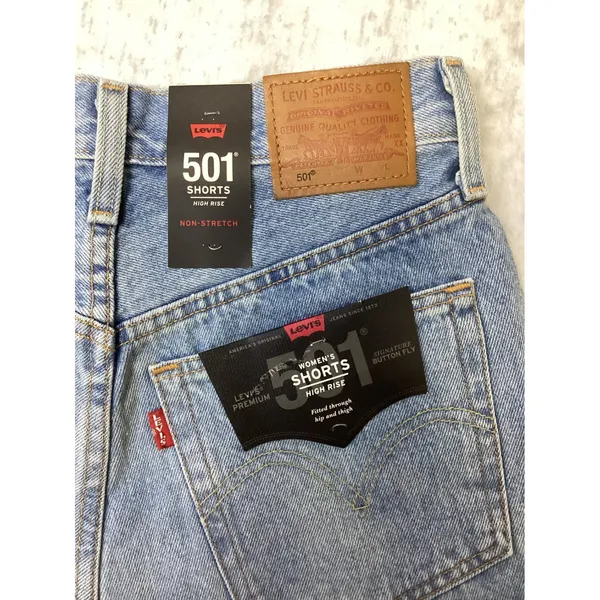 Levis Premium 501 High Rise Shorts Light Wash Distressed Denim 563270012 Size 24 - Image 5