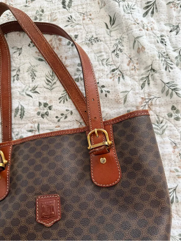 Celine Macadam Triomphe Vintage Tote Bucket Bag Brown Coated Canvas Purse - Image 10
