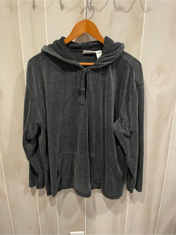 Liz Claiborne Cute charcoal gray velour soft casual herringbone hoodie sweatshirt pocket - Image 5
