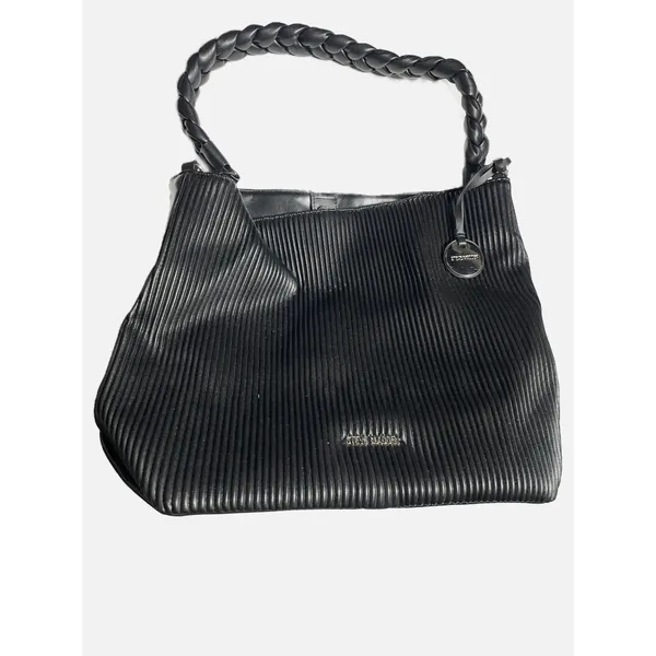 Steve Madden Hobo Bag Womens‎ Large Black Pleated Braided Handle Shoulder Tote - Image 2
