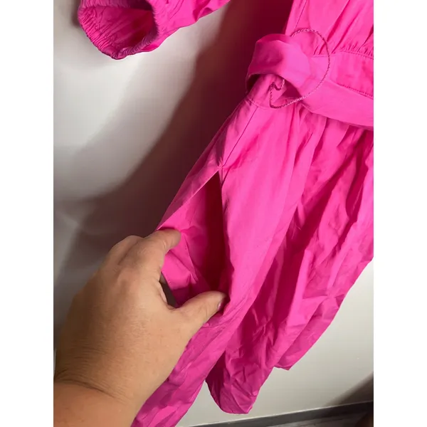 Ann Taylor Shirt Dress Womens 12 Pink Excellent Pom Ruffle Puff Sleeve Belted - Image 9