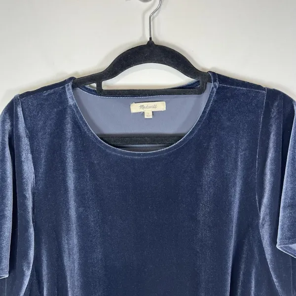 Madewell Size‎ Large Blue Short Sleeve Casual Boho Velvet Butterfly Blouse Top - Image 3