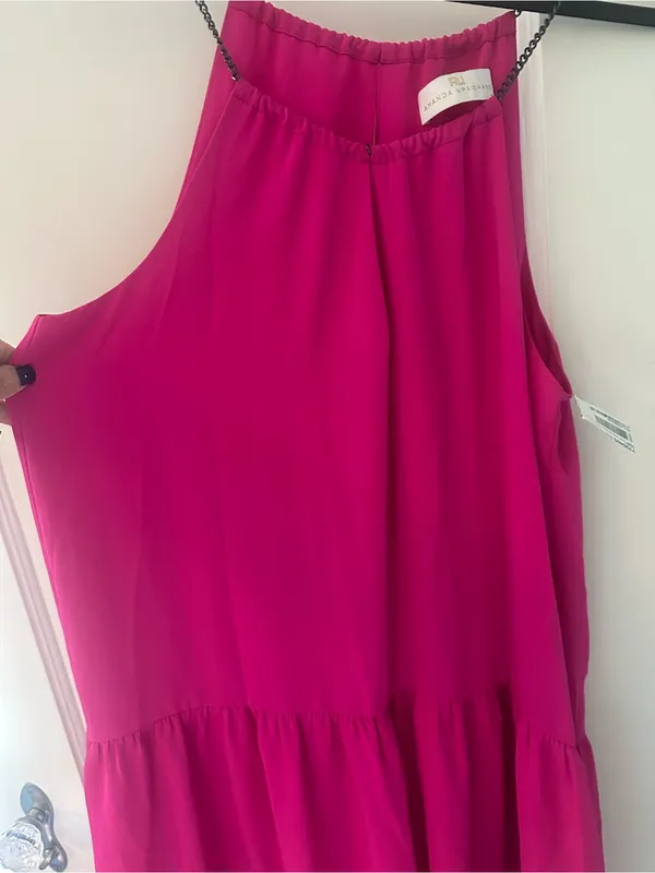 Amanda Uprichard nwt hot pink dress drop waist lined chain halter ruffle MEDIUM - Image 15