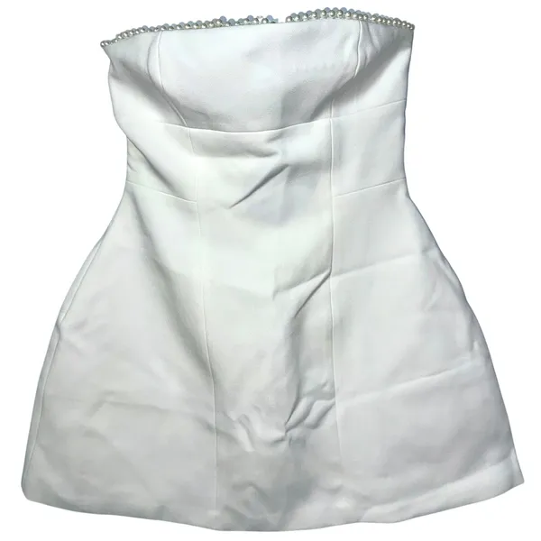 NWT Babyboo Suni Ivory Bow Pearl Trim Strapless Cocktail Mini Dress Women Size M - Image 11
