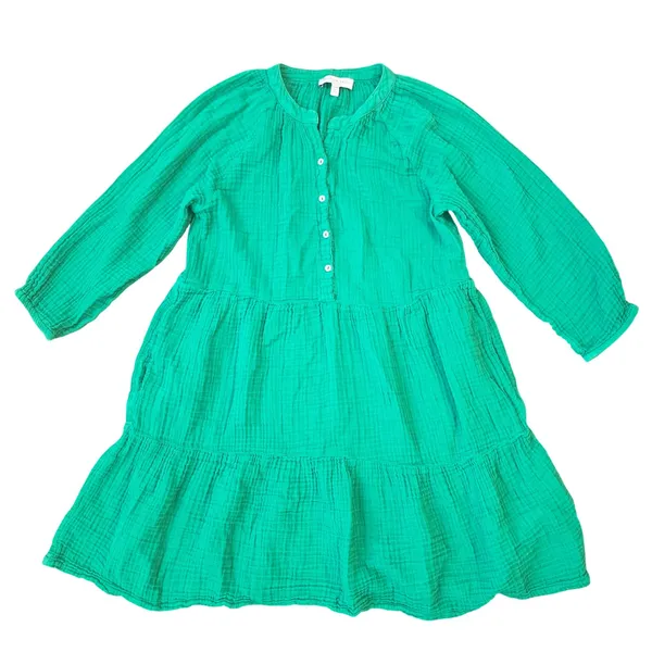 Michael Stars Green Double Gauze Cotton‎ Tiered Mini Dress Pockets DGZ012 Medium - Image 3