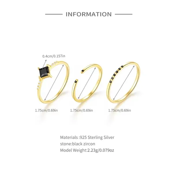Dainty 14k‎ Gold Plated S925 Black Melee Diamond Ring, Size 7 - Image 3