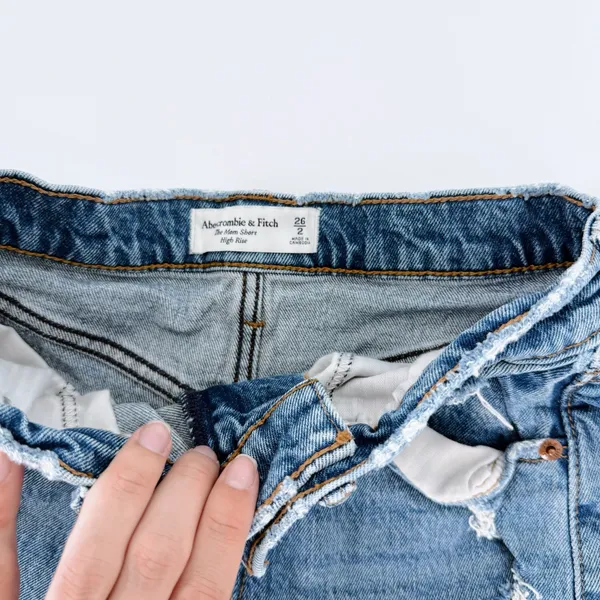 Abercrombie & Fitch Blue Denim Cutoff Shorts High Rise Distressed Frayed Hem 26 - Image 2