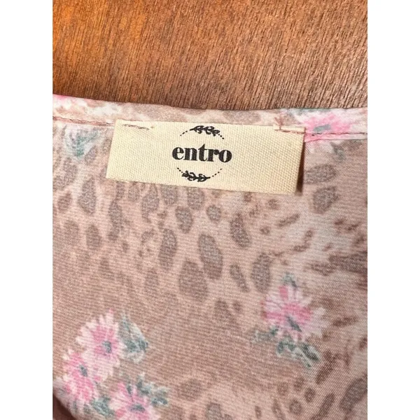 Entro Leopard Floral Ruffle Sleeve Dress Boho Cottagecore Coquette Girl Pink M - Image 4