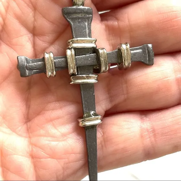 Hematite nail stake cross on cord Gray - Image 6