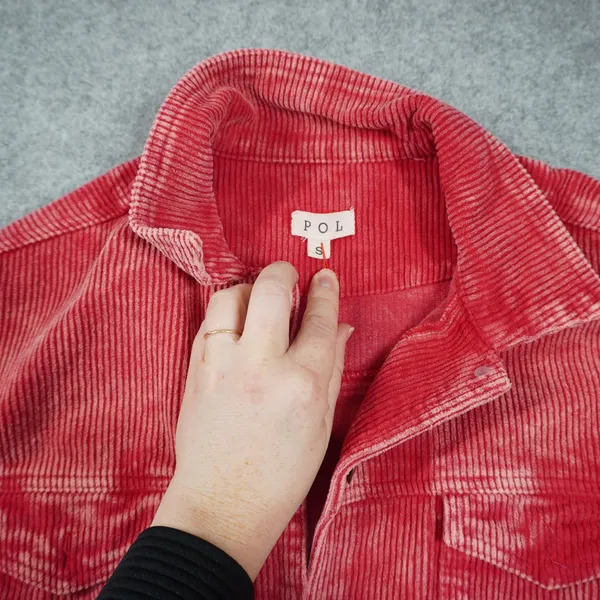POL Red Corduroy Shacket Mineral Wash‎ Raw Hem Button Down Jacket Boho Indie - Image 5
