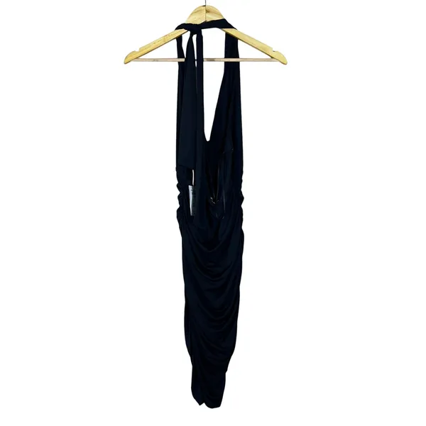 NWT Abercrombie & Fitch Halter Ruched Bodycon Midi Dress Black Evening Size M - Image 4