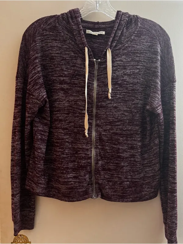 American Eagle Women's Marled burgundy wine red Zip-Front Hoodie crop top small - Image 2