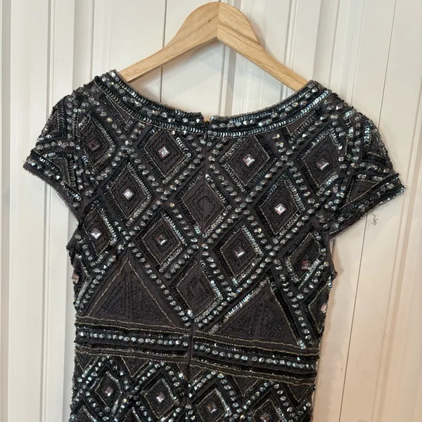 Adrianna‎ Papell Bluish/Gray Beaded Dress Size 4P - Image 5
