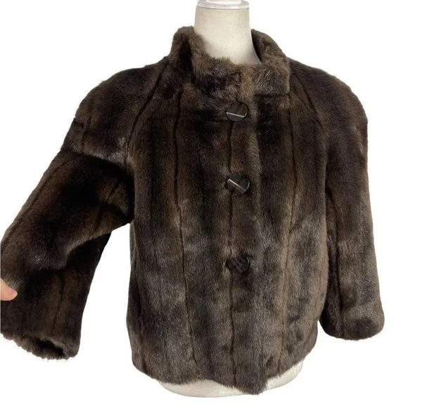 Alpine Studio Women's Fur Faux Brown Cropped Coat Jacket Size Medium - Image 3