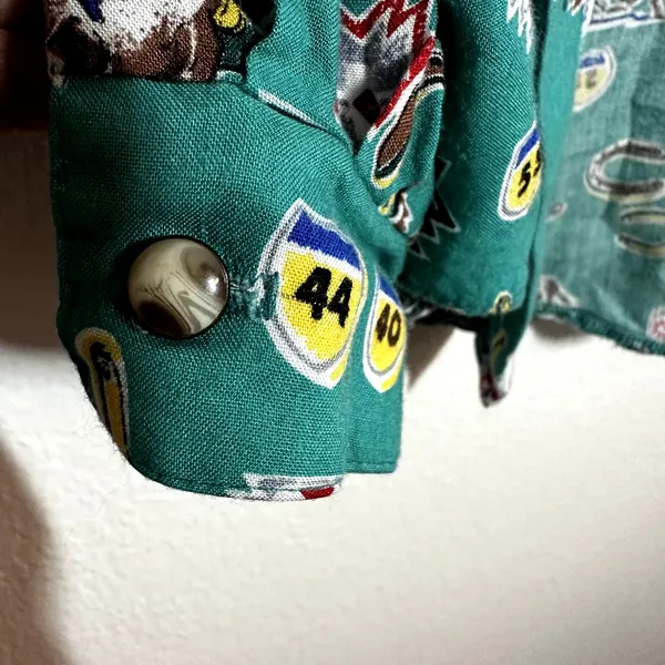 Vintage Roughrider by Circle T Button Down 90s Horse Riding Print AOP Green S - Image 2
