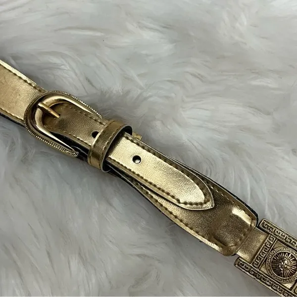 Vintage 90’s Gold Celestial Theme Belt Faux Leather and Metal 28/30 - Image 3