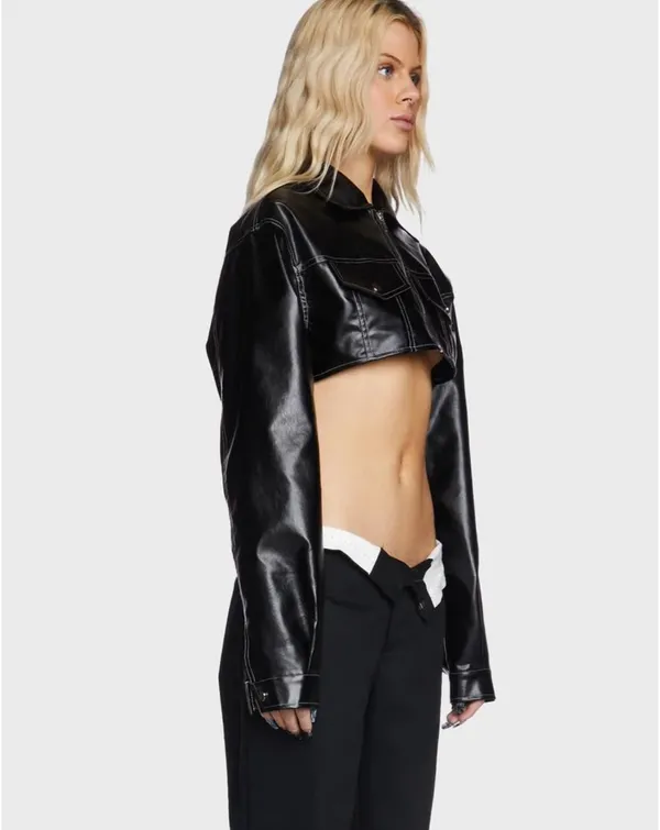 FAYE CROPPED FAUX LEATHER JACKET - Image 4