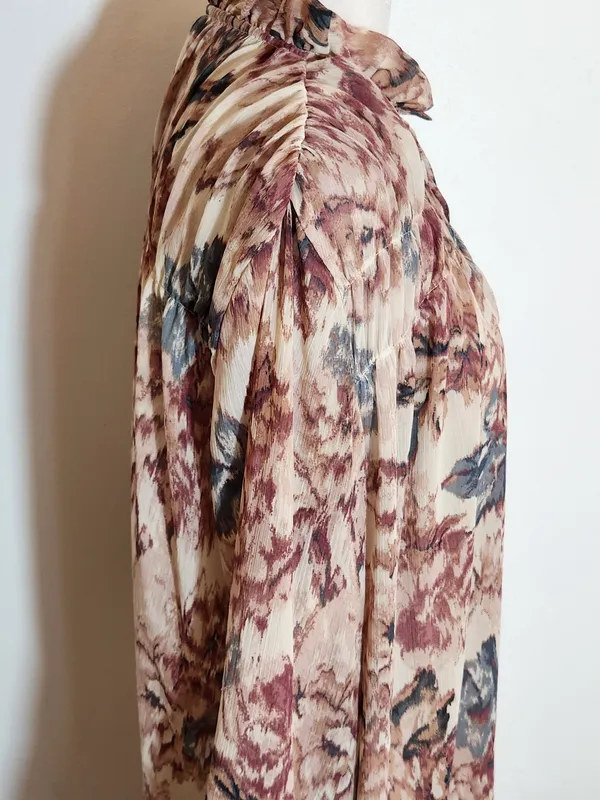 H&M Long Sleeve Pink and Cream Floral Mini Dress Size XS Wedding Guest Dress - Image 4