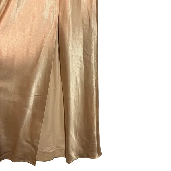 Birdy Grey Satin Maxi Dress Spaghetti Strap Slit Gold Bridesmaid Formal M - Image 11