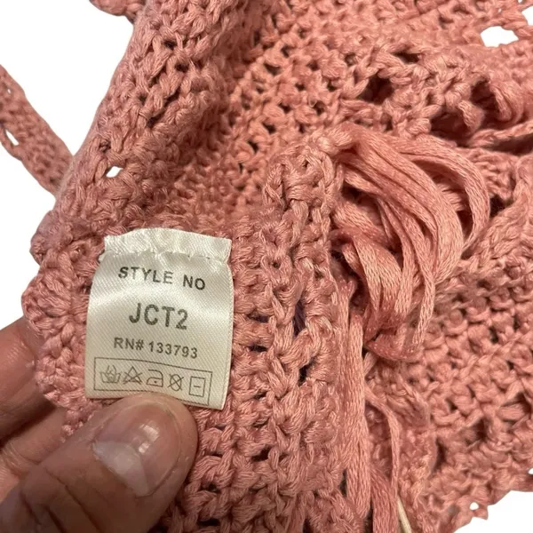POL Crochet Fringe Crop Top Bralette – Boho Festival Tank, Dusty Rose Pink, Sz L - Image 10