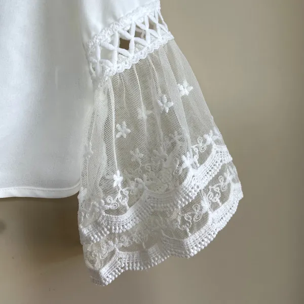 BKMGC sheer white cropped cardigan top lace detail tie front women's size‎ M - Image 3